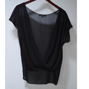 Sanctuary Sheer Black Draped Blouse V Neck Cap Sleeve Size L